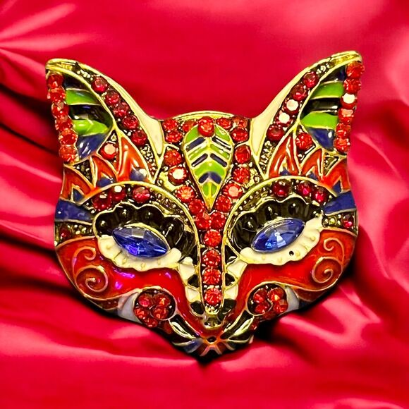 Retro Cat Mask Enamel Brooches - Picture 2 of 5